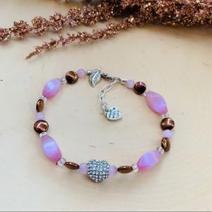 Pink Stone Crystal Heart Beaded Charm Bracelet